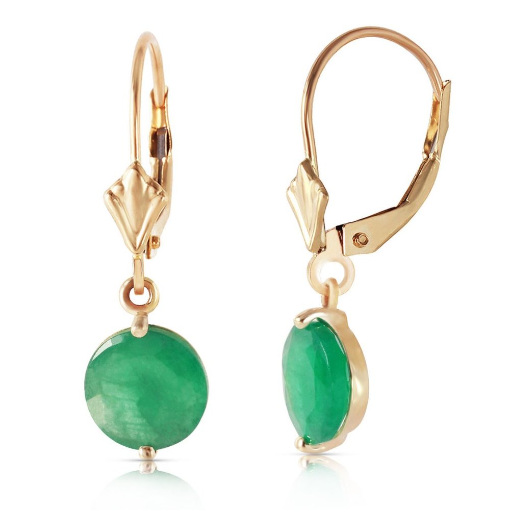 14K. SOLID GOLD LEVERBACK EARRING WITH EMERALDS - Picture 1 of 5
